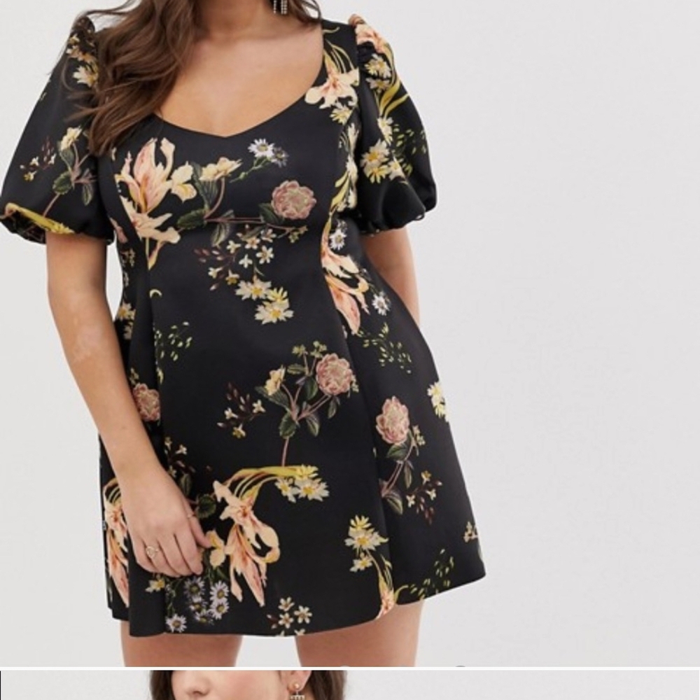 ISO:  ASOS Curve Black Dress Puff Sleeve Sweetheart Neckline 14 Or 16